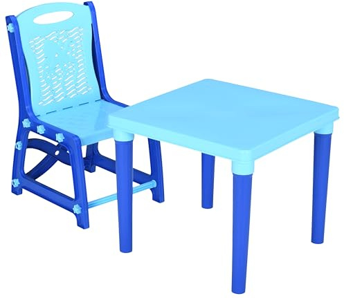 Ecoshine Supplies Kids Study Set Children's Table and Chairs Set for Boys & Girls, 1 Chair with Activity Table, Indoor Outdoor Furniture Study Table for Kids Gift Boxed (Light Blue)