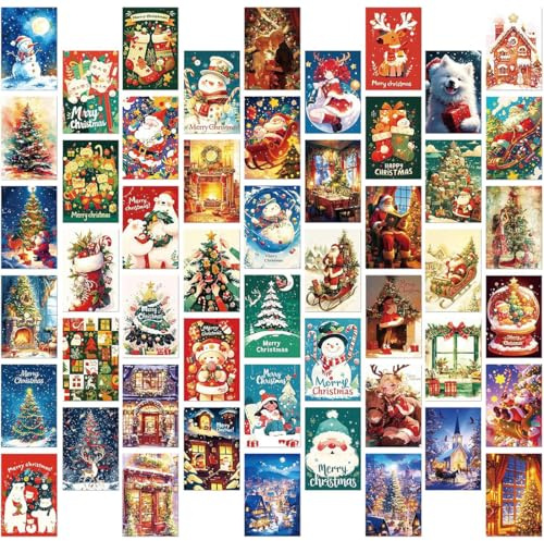 KIRZAX Lot de 50 cartes postales de Noël vintage, Carte Joyeux Noel, Cartes de vœux de Noël,Cartes Postales,Cartes Postales pour Loisirs Créatifs,Pour Parents Amis CollèGues Voisins Professeur