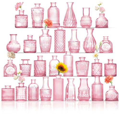 ROLLSCERAY Lot de 40 vases à bourgeons en Verre pour centres de Table, Petits vases pour Fleurs, Petits vases à Fleurs pour centres de Table, Mini Vase Vintage, Vase Roses pour décoration de Table
