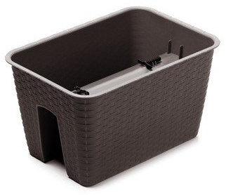 Blumenkasten Balkonkasten Railing Geländerkasten Blumentopf 4 Farben Rattan Optik 2 Größen von rg-vertrieb (400 Umbra)