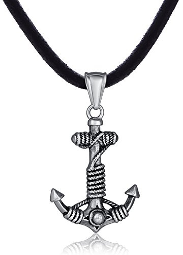 DonDon Herren Lederkette Leder Halskette 50 cm mit Edelstahl Anhänger Drache Thor Hammer Anker Totenkopf Löwe Tribal und vielen weiteren