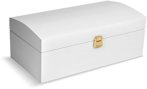 Creative Deco Weiß Holztruhe Holzkiste mit Deckel und Schloss | 34,5 x 18 x 13,8 cm | Hochzeit Schatztruhe Groß Spielzeugkiste Holzbox Lackiert Kasten ohne Griffen | für Wertsachen und Spielzeuge