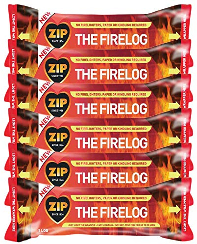 Zip The Firelog 100% Natural Instant Lighting Log Burns for 90 Minutes 700 g (6 Firelogs)
