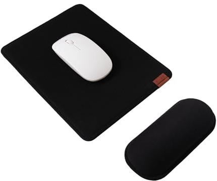 SenseAGE Mouse Mat and Wrist Support Set, Ergonomic Mouse Pad, Wrist Rest Mouse Pad with Non-Slip Base, Smooth Surface, Easy Sliding, Wrist Pain Relief, Compatible with Laser and Optical Mice, Black