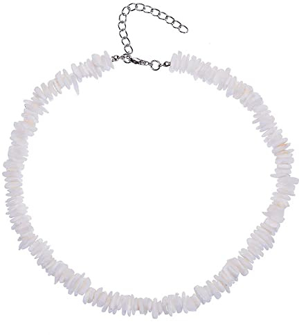 WLONLINE - Collar de gargantilla para mujer con concha de concha blanca con cadena de extensión para niñas, hombres, mujeres, niños, collar ajustable con rosa india hawaiana, Cáscara rota, Cáscara