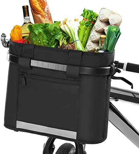 Lixada Bike Detachable Basket Bicycle Front Pet Carrier Canvas Front Bag Aluminum Alloy Frame Pet Basket (Black)