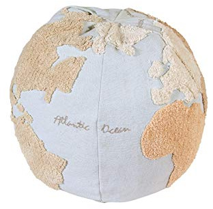 Lorena Canals Pouffe World Map - Hellblau, Natur, Leinen, Beige, Grau - Deckung: 97%, Baumwolle 3% andere Faser - 45xØ50 cm
