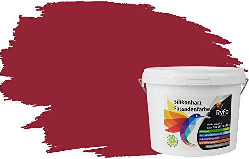 RyFo Colors Silikonharz Fassadenfarbe Lotuseffekt Trend Kirschrot 3l - bunte Fassadenfarbe, weitere Rot Farbtöne und Größen erhältlich, Deckkraft Klasse 1