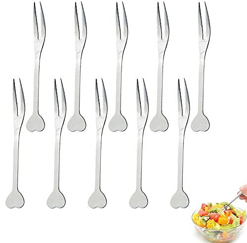 10 Pcs Mini Stainless Steel Dessert Cake Forks with Love Heart Handles - Convenient Home Kitchen Accessory for Fruit or Dessert Cakes
