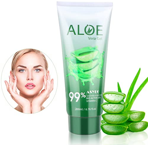 ASYBO 200ML Gel de Aloe Vera – 99% Aloe Vera Puro Orgánico Hidratante Facial y Corporal, Crema de Aloe Natural para Piel Seca, Quemaduras Solares, Acné