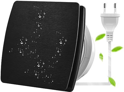 Moonjor 150 mm Ventilador de Baño, 295 m³/h con Válvula Antirretorno Cable de Alimentación Europeo de 1 m, para Cocina, Baño (Negro 100mm QB)