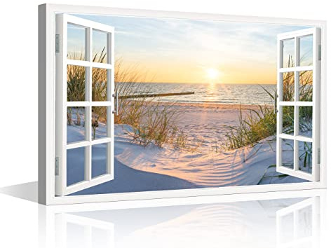 TISHIRON Toile murale effet fenêtre 3D - Paysage - Images de nature pour décoration murale pour salon, chambre à coucher, bureau, impressions encadrées prêtes à accrocher – 61 x 40,6 cm (l x H)