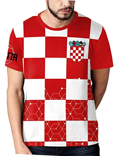 YuanDiann 2022 Katar Fußball Weltmeisterschaft T-Shirt 3D Drucken Nationalflagge Kurzarm Rundhalsausschnitt Fanshirt Sport Casual Atmungsaktiv Trikots Shirt für Erwachsene und Kinder Kroatien 3# M