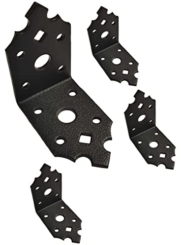 Black Angle Brackets Heavy Duty 65x65mm, Decorative Metal, 4 Pack | Corner Brackets for Wood, L Shaped 90 Degree, Powder Coated Steel 2.5mm Thick, Right Angle Brace, Ornamental Fixing Connector