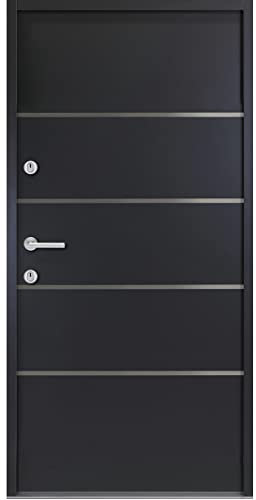 kuporta Haustür Nebeneingangstür Justus 110x207cm DIN rechts – Kellertür aus Stahl mit Tresorbolzen, Wärmedämmfüllung, verstellbaren Bändern und Aushebelsicherung - Anthrazit | 2x Drücker