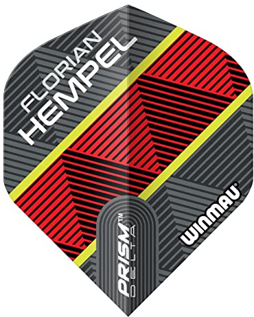 Winmau Prisma Delta Florian Hempel grå och röd dart-flyg – 1 set per paket (totalt 3 flygningar)