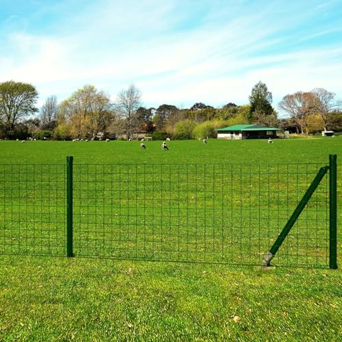Homgoday Clôture Euro PVC 10m x 0.8m, Vert, 5 Poteaux, Installation Facile