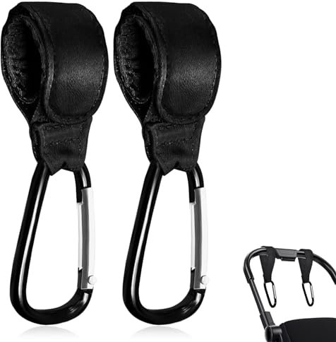 2 Stück Schwarz Kinderwagen Haken,Kinderwagen Haken sehr Belastbar für Wickeltasche Rucksäcken, Geldbörsen Und Zubehör Universelle Karabinerhaken