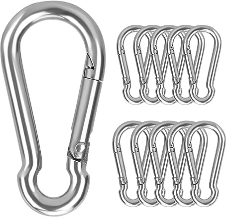 10 Stück Karabinerhaken 50mm Klein Edelstahl Schlüsselanhänger Karabinerhaken Karabiner Kletterhaken 50mm/40mm Carabiner für Outdoor Camping Zuhause Wandern