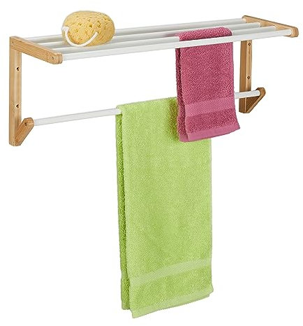 Relaxdays Porte-Serviettes pour Le Mur, en Bambou, 5 Barres, HLP : 25x70x20 cm, Salle de Bain, Nature et Blanc