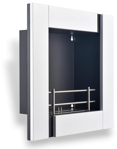 GMR FOR FIRE AND FUN Picasso | Camino a Bioetanolo da Parete 1,2L | con Bruciatore Certificato EN16647 e Lana di Roccia, Scocca in MDF Bianco, Potenza 1,7kW/h, Autonomia 4h – Colore Bianco