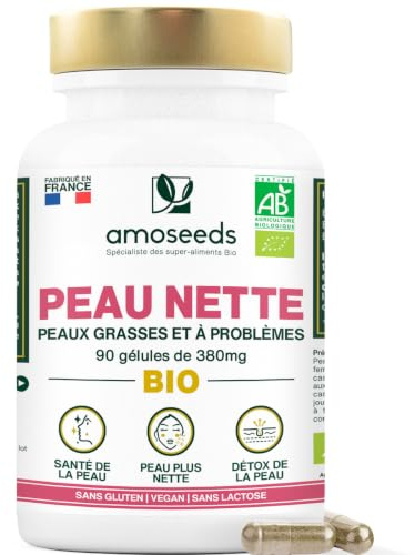Peau Nette BIO | Peaux Grasses | Action Détox, régule le Sébum | 60 gélules | 100% Naturel, avec Bardane, Pensée Sauvage et Ortie | Qualité supérieure