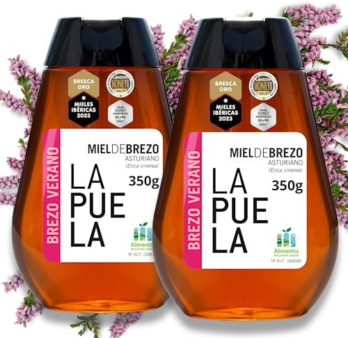LAPUELA Miel de Brezo Verano 100% Natural. Miel Pura de Abeja Aroma Floral Intenso Sabor Dulce Equilibrado. Beneficios Saludables y Pura Tradición Más Aroma y Sabor. Producción Artesanal Asturias