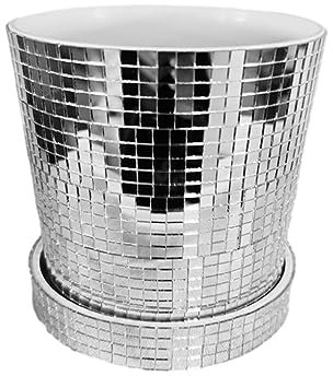 SUIOPPYUW Spiegelglänzender Topf für Pflanzendekoration – exquisiter und langlebiger Glas Disco Kugel Pflanztopf mit Ablaufloch, 10.5 cm