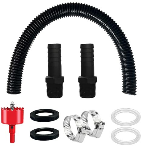 Golgner Regentonnen Verbindungsset 1 Zoll, Regentonnen Verbinder Set, 25mm Regentonnenverbindung, mit 2 Regentonnendurchführung, Verbindungsschlauch, Lochöffner, für Wassertanks Zisternen,1 Zoll/25mm