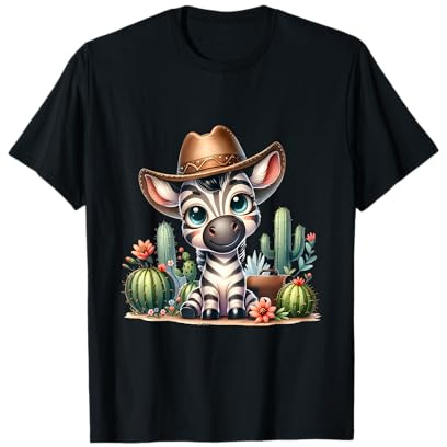 Adorable Western Zebra with Cowboy Hat and Cactus T-Shirt