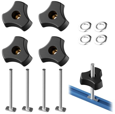 4PCS M8 T Slot Nut T Bolts Knob Set T-Track Bolt Knobs Clamping Screw Knob T Slot Bolt Plastic Triangle Head Knob Handle for Secure Fastening in Woodworking Workbench Jig Home Improvement Creative DIY