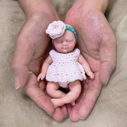Mire & Mire 11.43 cm Miniatur-Reborn-Babypuppe Mädchen Realistisches Silikon Ganzkörper Mini Neugeborenes Handgemachtes Stressabbau-Spielzeug-Rosa