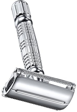 Manueller Doppelklingenrasierer aus Legierung, Silber | Klassischer Bartrasierer, für Barber Shops und Haarstudios, Leicht zu Reinigen, Angenehme Haptik