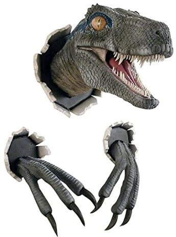 FSDADSA Dinosaurier Kopf Wandbefestigte Skulptur Dekoration Burst Hängende Dino Tyrannosaurus Kopf Skulptur Wandkunst 3D für Home Decor (Blue)