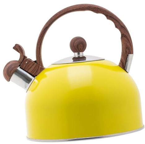 WATIIFUFU Whistling Tea Kettle Yellow 2.5l Stainless Steel and Fine Craftsmanship with Comfortable Handle Whistle Pot Water Kettle for Kitchen Use