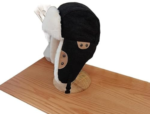 AHIOJEGX Fliegermütze Winter Earflap Bomber Hüte Pelz Verdickt Warme Russische Hut Radfahren Skifahren Outdoor Winddicht Wolle Ohrenklappe Winter Wärme Weich(Style1 - Black)