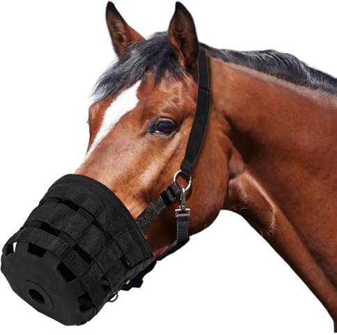 IKILEOGY Durable Ventilated Grazing Muzzle with Attached Breakaway Halter - Lightweight Horse Muzzle, Supports Natural Grazing, Restricts Food Intake, Padded Noseband, Large