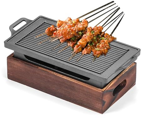 KELUNIS Parrilla PortáTil Sin Humo Horno De CarbóN Para Barbacoa Y Estufa De Alcohol Con Base De Madera Y Bandeja Para Alcohol Para Cocinar En Interiores Y Exteriores,28 * 15cm