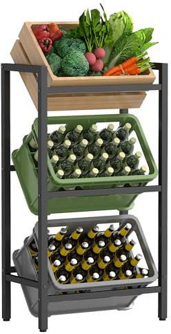 SONGMICS Getränkekistenregal, 3 Ebenen, für 3 Kisten, Aufbewahrungsregal, Jede Ebene bis 150 kg belastbar, Stahl, Getränkeregal, für Küche, Wohnzimmer, Garage, tintenschwarz BSC353B01