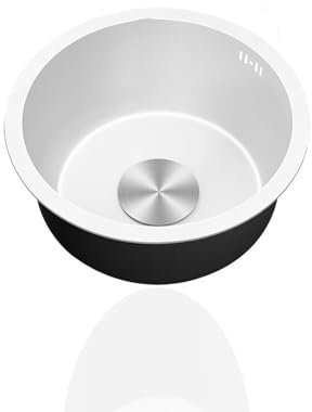 Lavello da cucina rotondo bianco, 1 vasca, in acciaio inox, piccolo lavabo da cucina con scarico da incasso/installazione superiore (Ø 32 cm) ideale per soluzioni salvaspazio