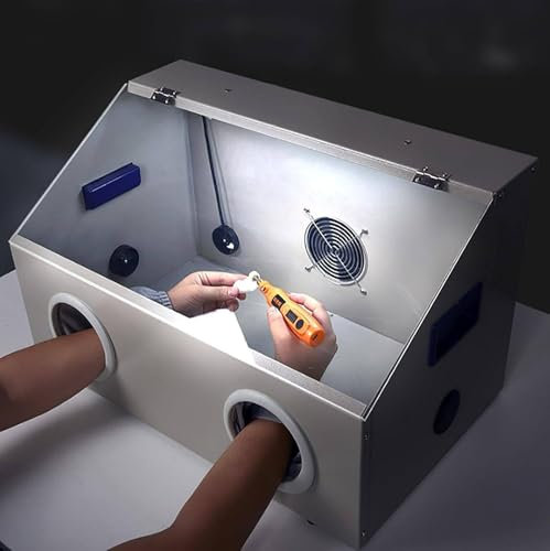 YANGYMM Dental Polishing And Grinding Box, Lab Sandblaster Dust Collector, 2800 Rpm Powerful Fan, With Led Light, Dust Bag, For Engraving/Polishing