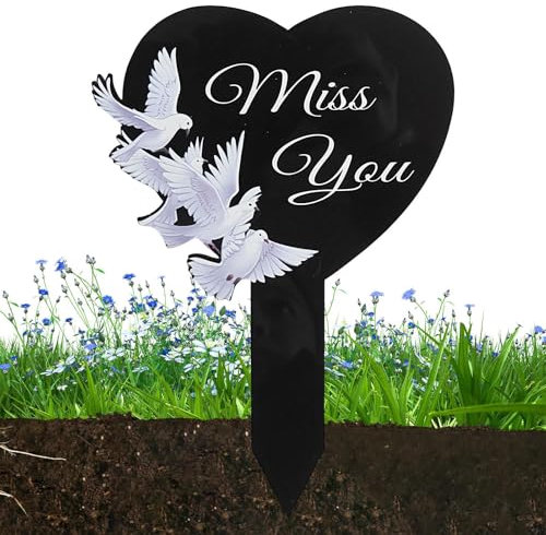 Marcatori commemorativi per tombe, decorazioni per cimitero, in acrilico 2D per cimitero, a di cuore e incrocio, per tomba commemorativa, per esterni, cortile e giardino