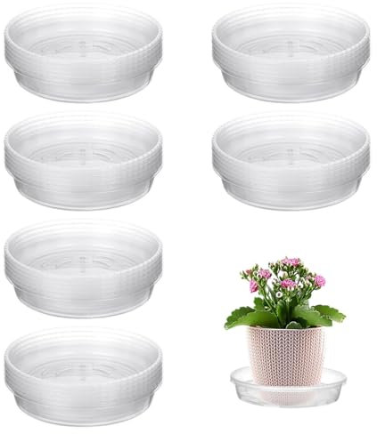 Missmisq 30PCS Platillos para Plantas, Platillos Transparentes En Plásticos Resistente, Plato Maceta redonde De Platico, Bandeja para Plantas De Flores para Macetas Interiores Y Exteriores