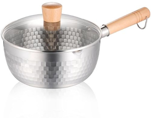 Pentola da 18 cm in acciaio inox con coperchio in vetro, pentola per noodles, pentola per alimenti complementari, pentola per latte con manico lungo, induzione e gas