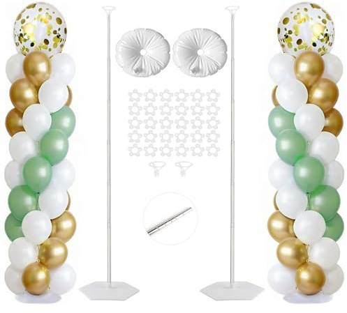 TMBMLPP 2 Sets Balloon Column Stand Kit, 40 to 200cm Telescopic Balloon Stand, Adjustable Metal Stand for Balloons with Bases and Clips & Holders, for Birthday Party Wedding Christmas Decoration