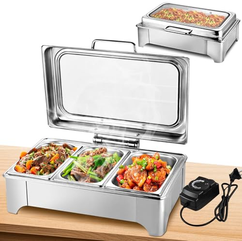VFDZ Chafing Dish Elektrisch Glasdeckel, 9L Wärmebehälter Elektrische Buffet, Buffetwärmer Elektrisch mit Deckel, Speisewärmer Elektrisch für Catering, Buffet, Party (1/3)