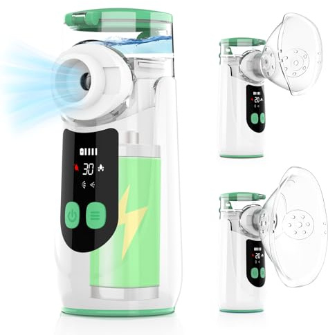 Nebulisateur, Inhalateur pour Bébé Adultes et Enfants, Nebulisateur Portable Rechargeable USB-C, Inhalateur Silencieux avec 2 Masques et Embout Buccal