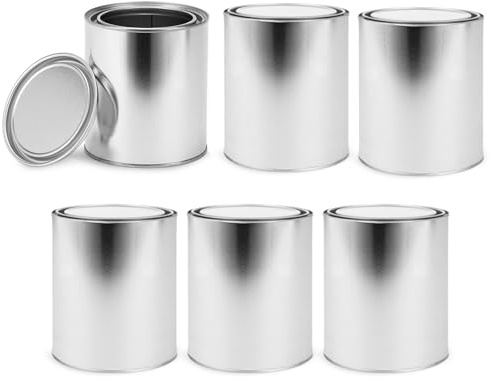 1 Litre Metal Paint Cans with Lids, 6 Pack Empty Paint Cans Unlined Paint Can Multipurpose Tins Buckets Storage Container for Painting Solvents