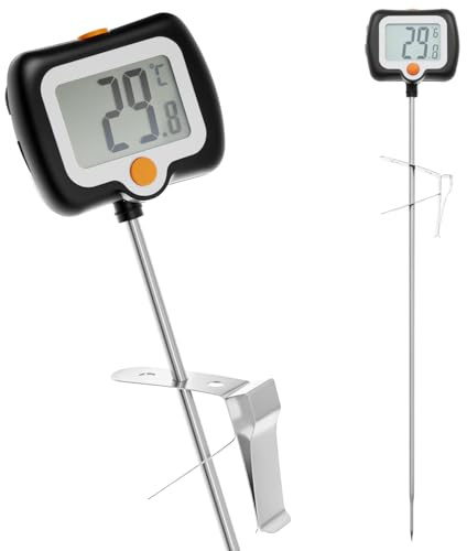 QWORK® 25cm Sondenthermometer mit Topfklammer - Sonde aus Edelstahl 304, 180° Drehbarem Display - Küchenthermometer zum Braten, Grillen, Kochen, Backen