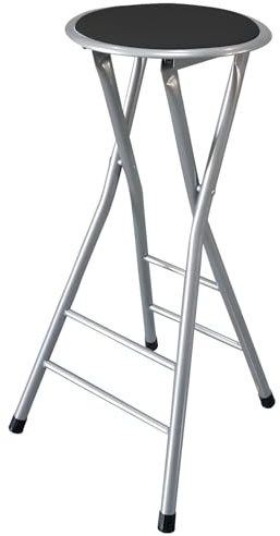 Generico Sgabello da Bar Piegevole Senza Schienale con 2 Coppie di Supporti Trasversali, Bianco for Cucina e Colazione Portatile, Portata Massima 120kg(Zwart,24 inch(60cm))
